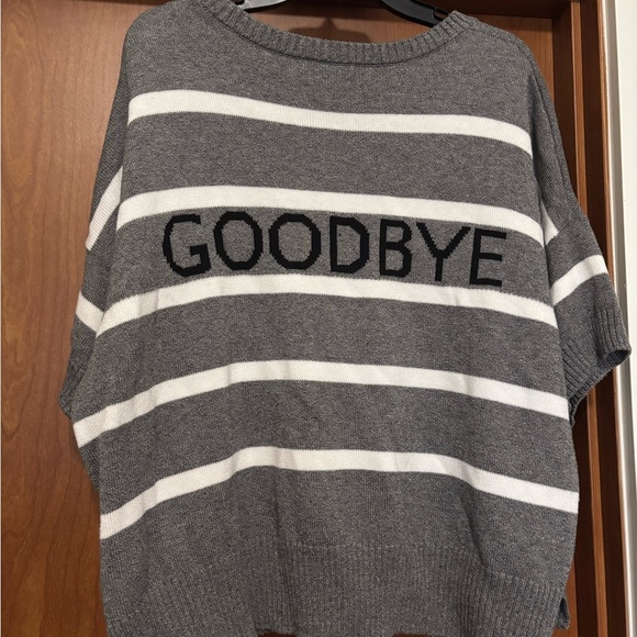 Banana Republic Gray Striped “Goodbye” Women's Sweater Short Sleeve - Picture 5 of 9